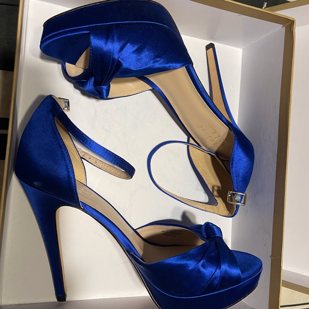 Nicole Miller Cobalt Blue Satin Stilettos